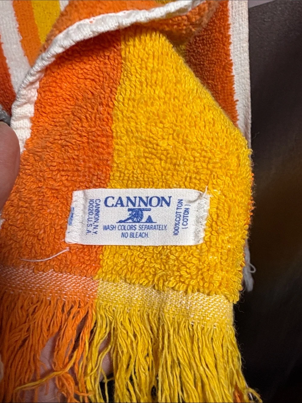 Vintage Cannon Orange Striped Cotton Towel 22 x 38. QQ